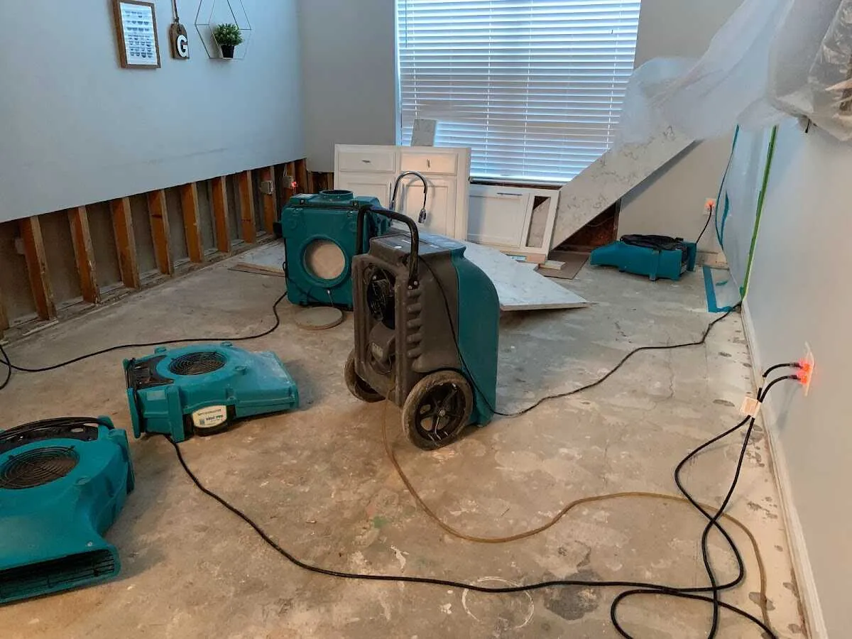 Dehumidifier in flood-cut room for Water Damage Restoration in Pasadena